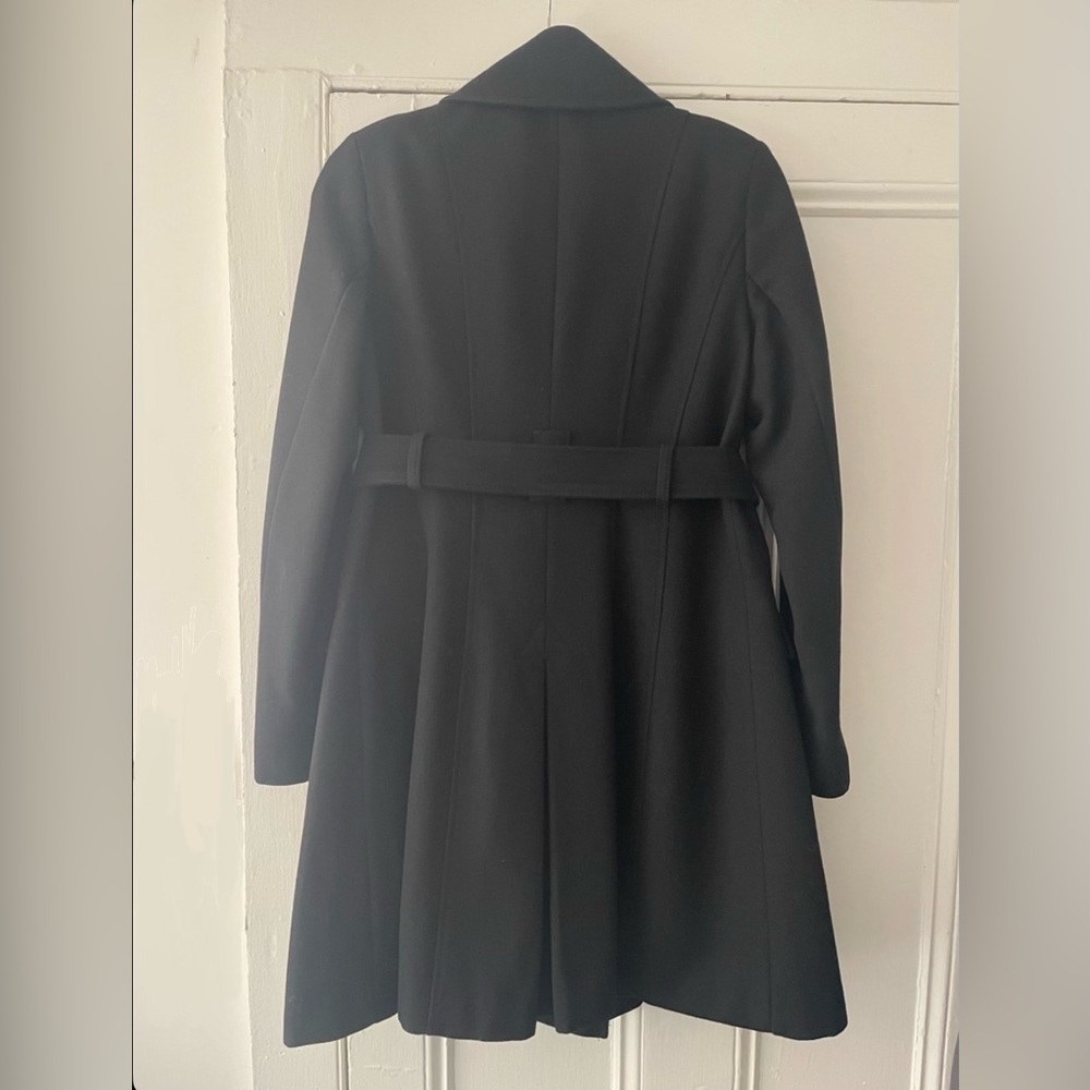 DKNY Black Double Breasted Tie Belt Collared A-Line Wool Peacoat - Picture 4 of 9